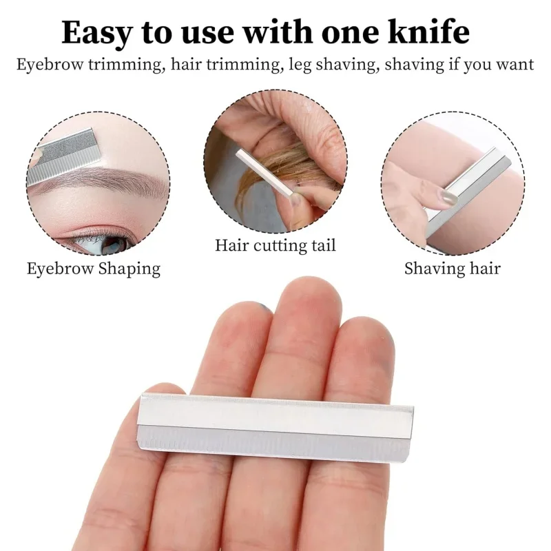 Lame per sopracciglia sostituibili in acciaio inossidabile da 50/10 pezzi - Trimmer per microblading, rasoio per rimozione peli del viso e strumenti di bellezza per il trucco