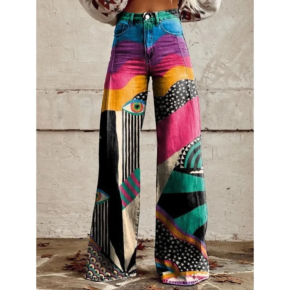 Vintage Leopardenmuster Weite Hose 100% Baumwolle Hohe Taille Locker Sitzende Lässige Palazzo-Hose Sommer Urlaub Streetwear Hose – Detail 10