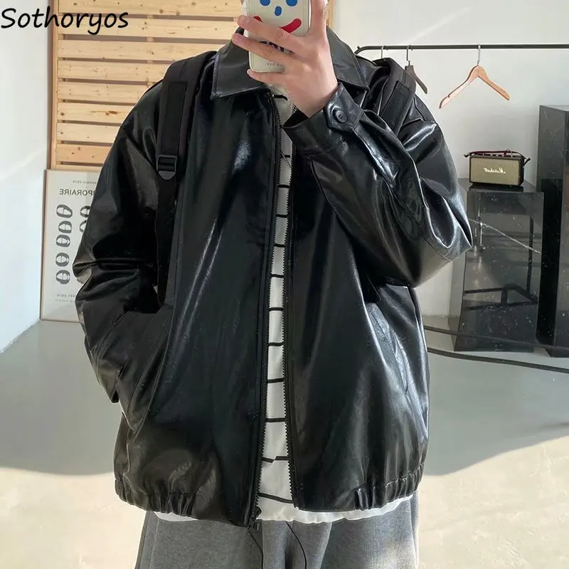 

Leather Jackets for Women Cool Zip-up Coat Baggy Couples Unisex Moto High Street Simple All-match Korean Fashion Retro Classic