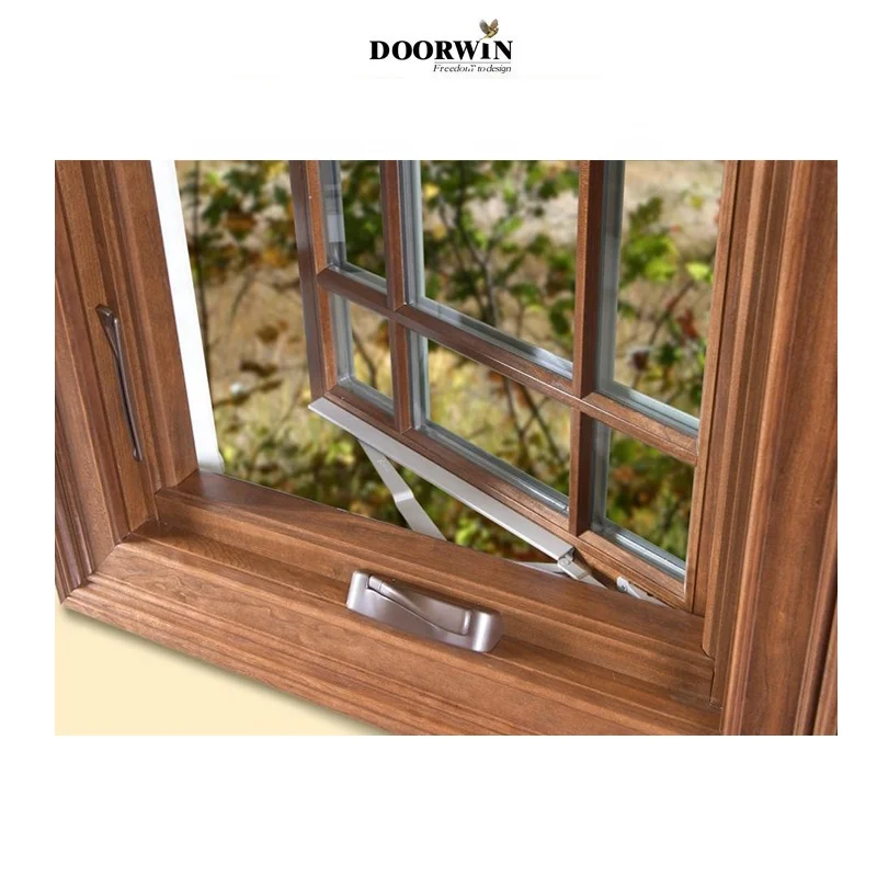 Manivela de aluminio revestida de madera de roble de California americano, ventana abierta, ventanas abatibles con nuevo diseño