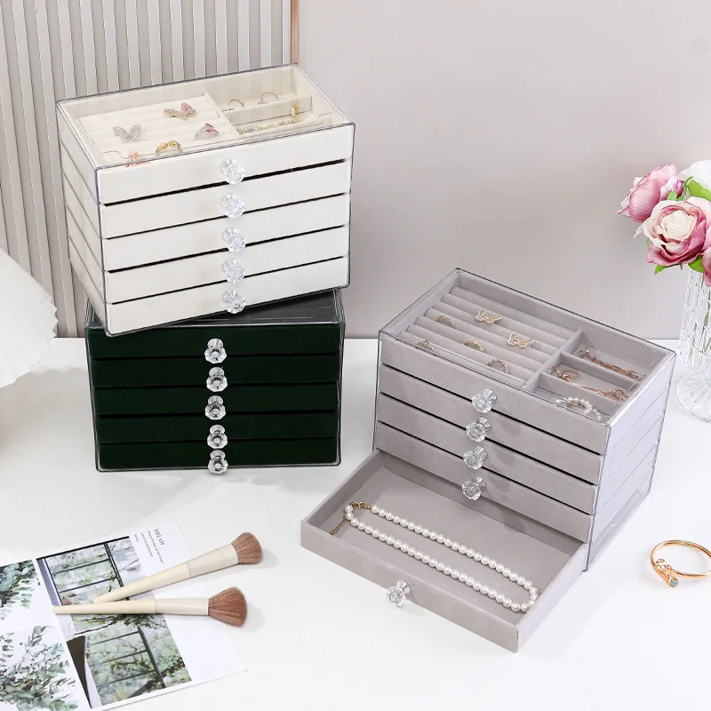 

Acrylic five layer large capacity jewelry storage box, can hold rings, necklaces, earrings, bracelets, multifunctional desktop a