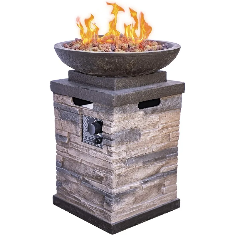 Propane Firebowl Column Realistic Look Firepit Heater Lava Rock 40,000 BTU Outdoor Gas Fire Pit 20 Lb Pack of 1 Natural Stone