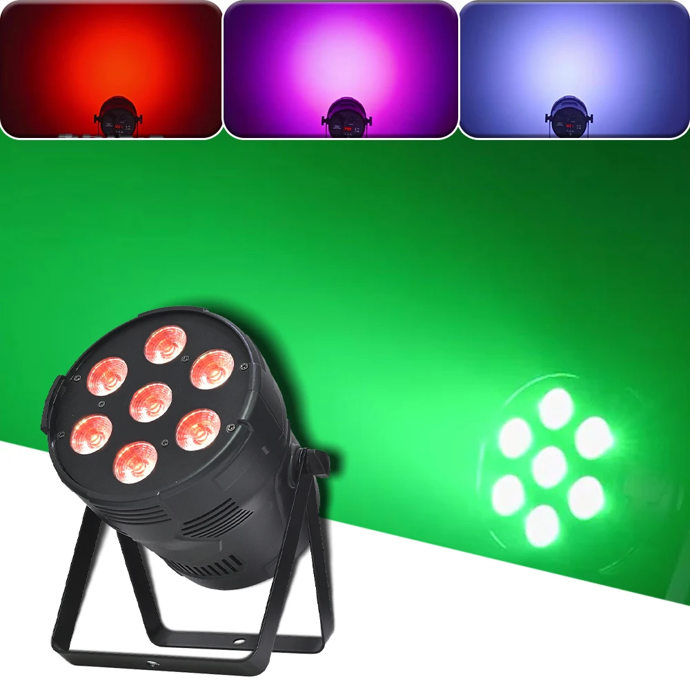 YUER NEW Mold LED Flat Par 7X12W RGBW Light Family Birthday Party Theater Wedding Stage Lighting DMX512 Remote Music Control