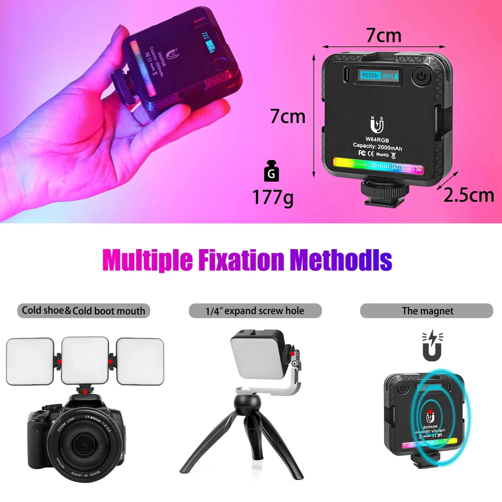 Ulanzi RGB LED 비디오 조명, 충전식 램프, 마그네틱 스튜디오 사진 조명, 2500K-9000K, 사진 촬영용 미니 필 라이트, VL49, 2000mAh