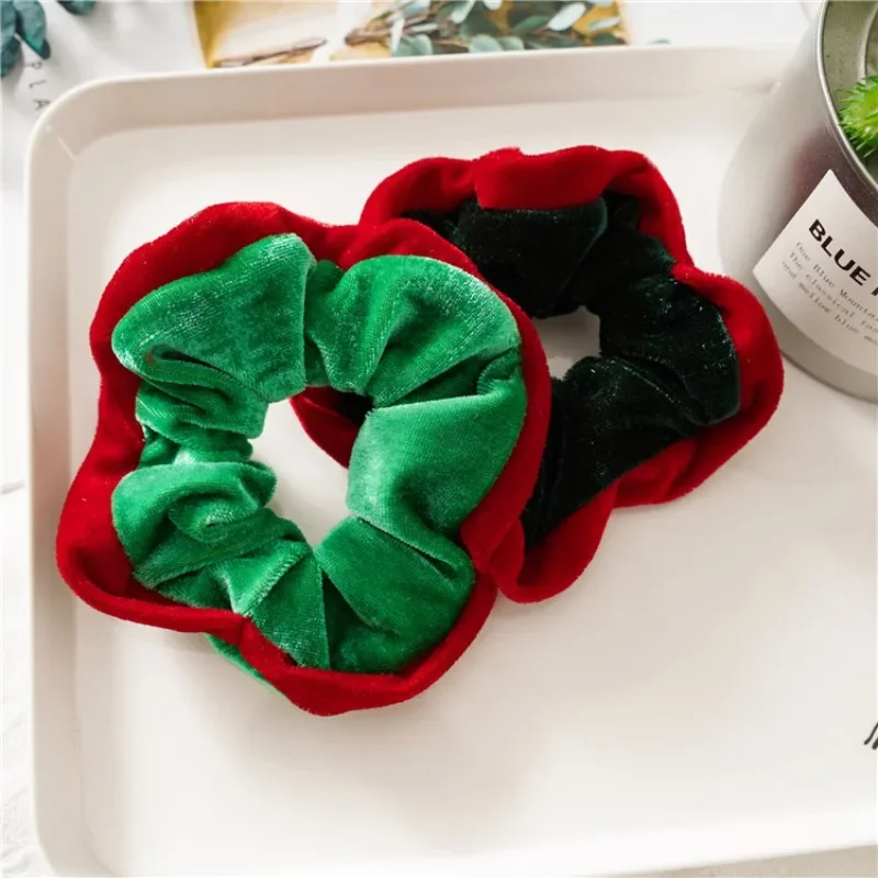 New Christmas Scrunchies Fashion Vintage Simple Hair Accessories Rubber Band Hair Band Red Green Hair Ring for Women Girls