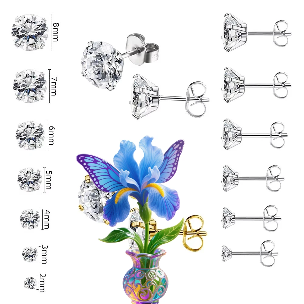 Hypoallergenic 0.8*6mm Stainless Steel Stud Earrings For Women Minimalist Elegant Durable Tarnish-Free Pierced Thin Needle