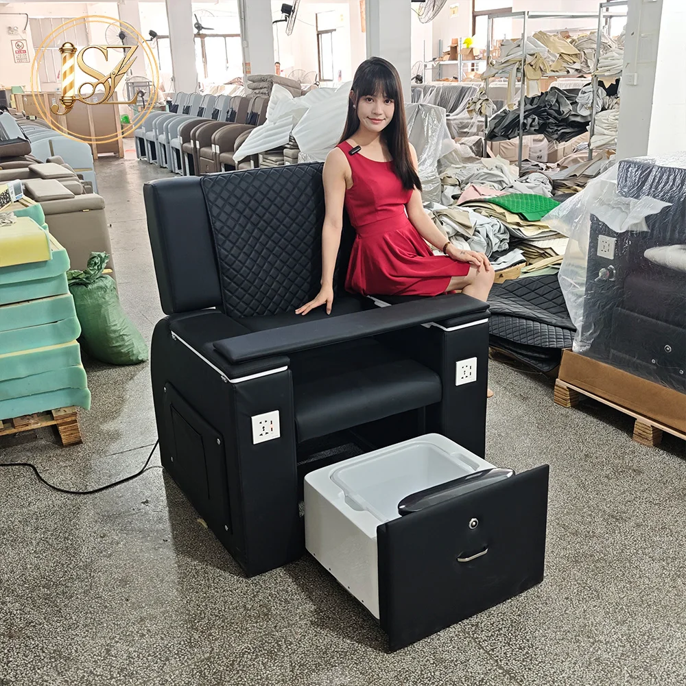 Fauteuil inclinable ergonomique en cuir noir pour pédicure et salon de beauté