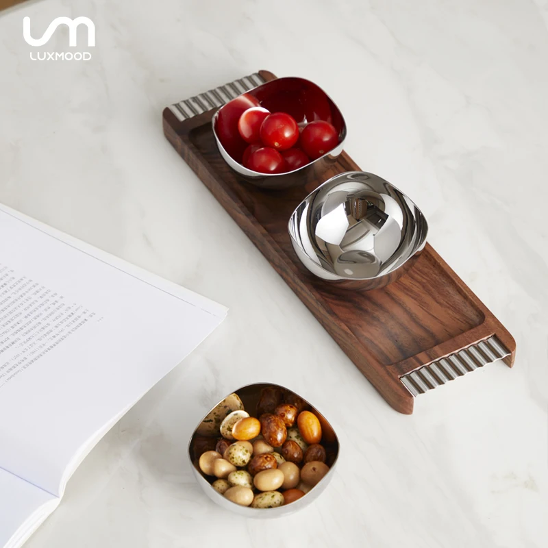 

XL Nordic Light Luxury Walnut Dessert Fruit Plate Snack Bowl Household Birthday