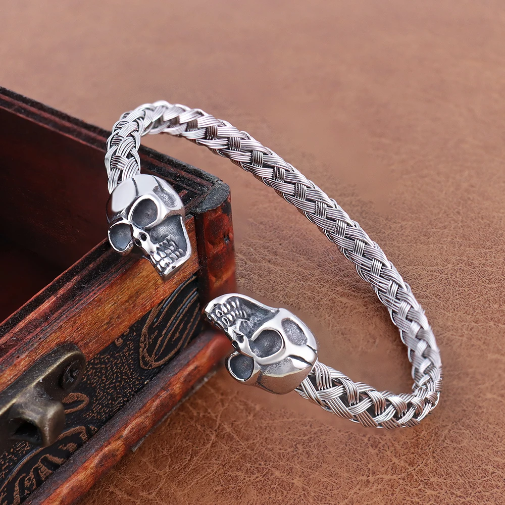 

Vintage Charm Skull Braceles High Quality Stainless Steel Skeleton Twist Cuff Bangles Personality Male Jewelry Gift Dropshipping