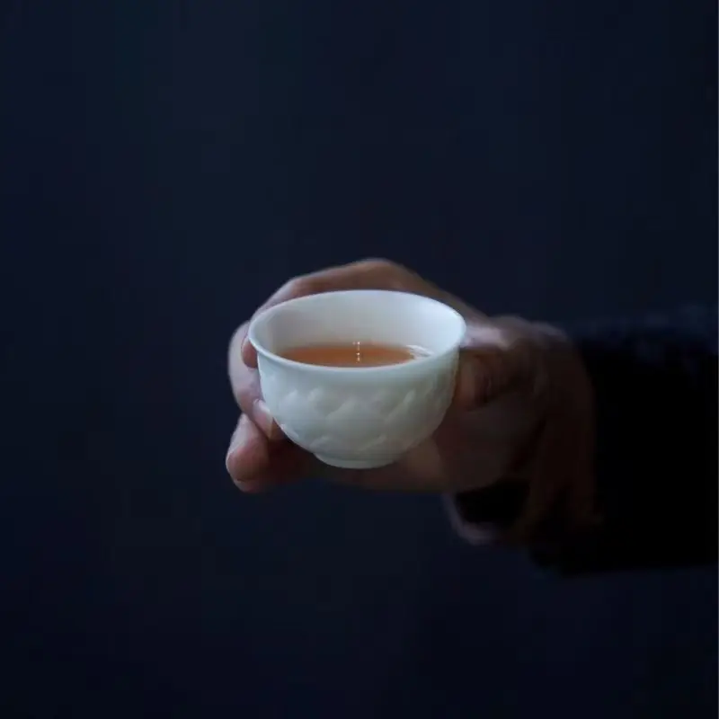 Lotus Flower Tea Cup, White Porcelain, Big Master Cup, Handmade Tea Ceremony Teacup, Bone China