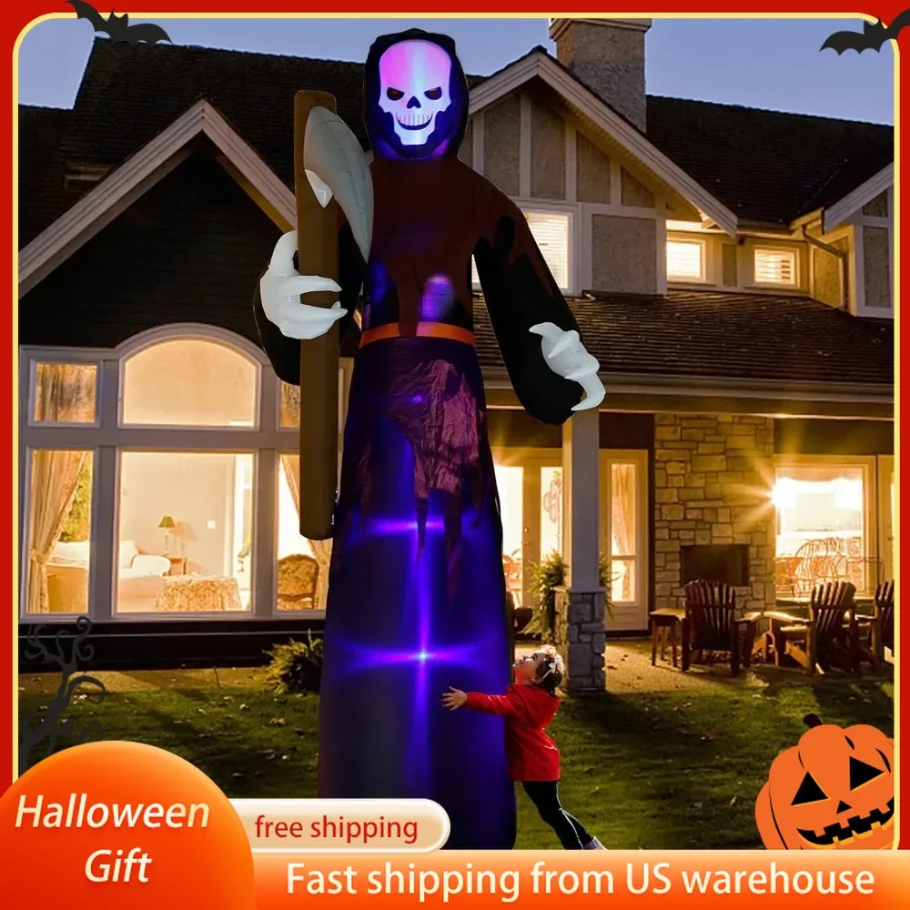 

12 FT Halloween Inflatables Large Lighted Reaper Grim Ghost, Giant Scary Ghosts with LED Lights Animated Prop Lawn Decorations