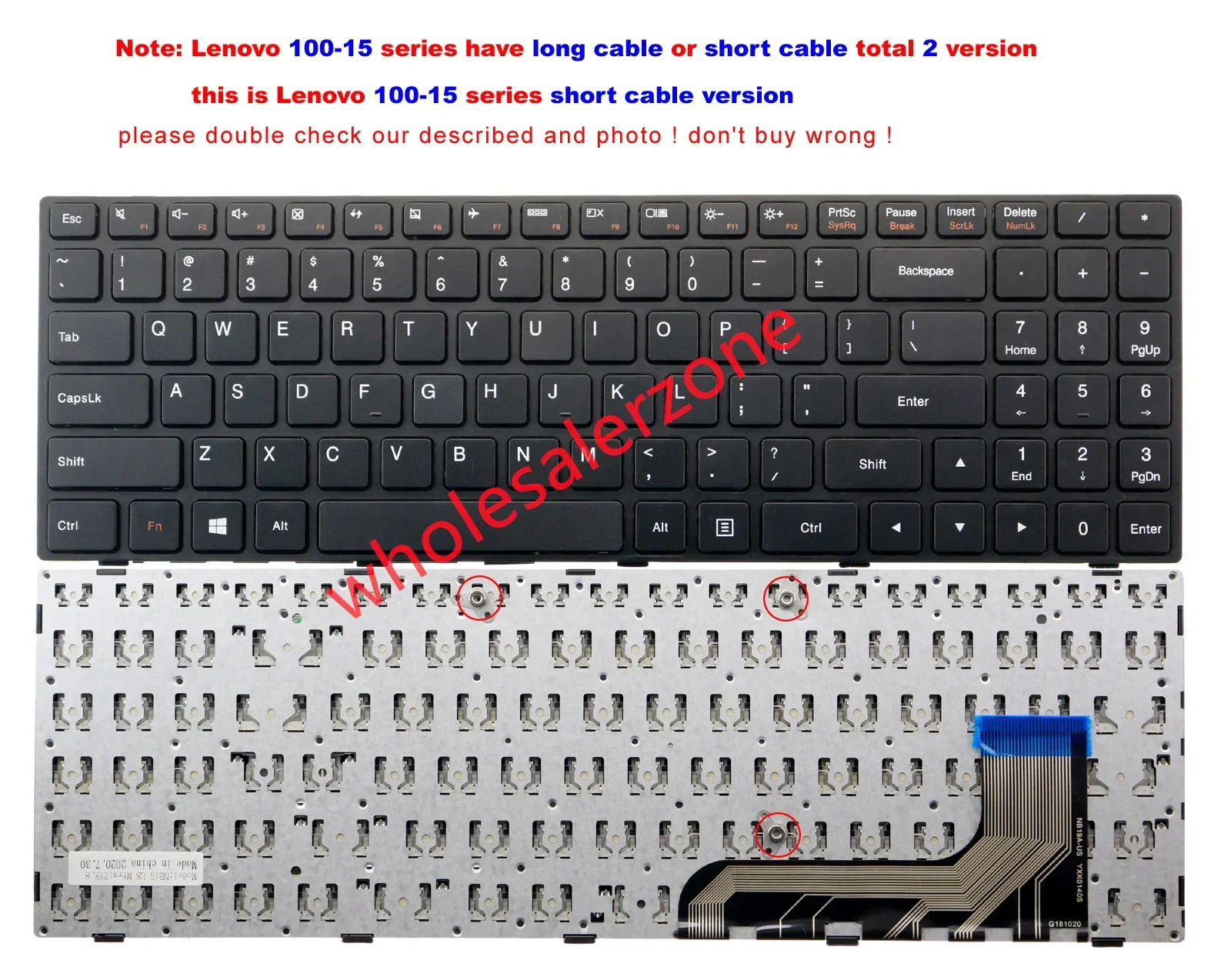 New for Lenovo tianyi 100-15 series 100-15ISK-ITH,100-15-IFI,100-15IBY 5N20J30779 laptop US Keyboard short wire/cable version