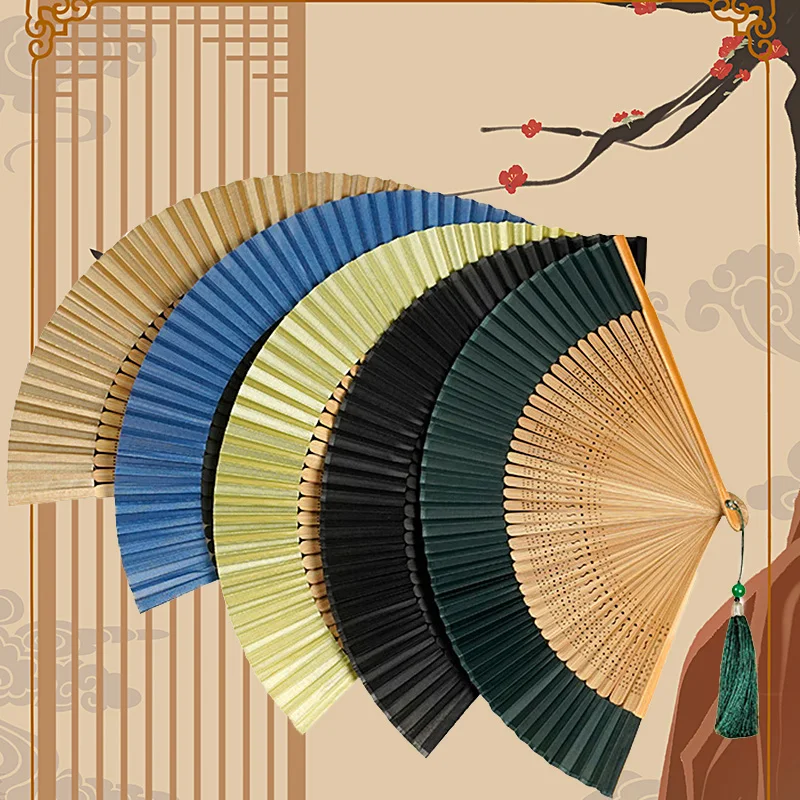 Silk Bamboo Folding Fans with Tassel Antique Handheld Fan Scenic Spot Dance Favors Wedding Light Luxury Gifts Home Party Decor