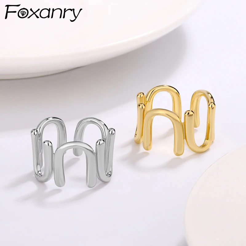 Foxanry Irregular U-shaped Geometric Rings For Women Couples Creative Design Simple Personality Trendy Daily Party Jewelry Gifts