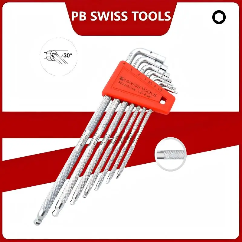 

Набор шестигранных ключей PB Swiss Tools с двойной накаткой, безопасные, нескользящие, удлиненные Г-образные ключи PB 3212.LH-6, PB 3212.LH-10