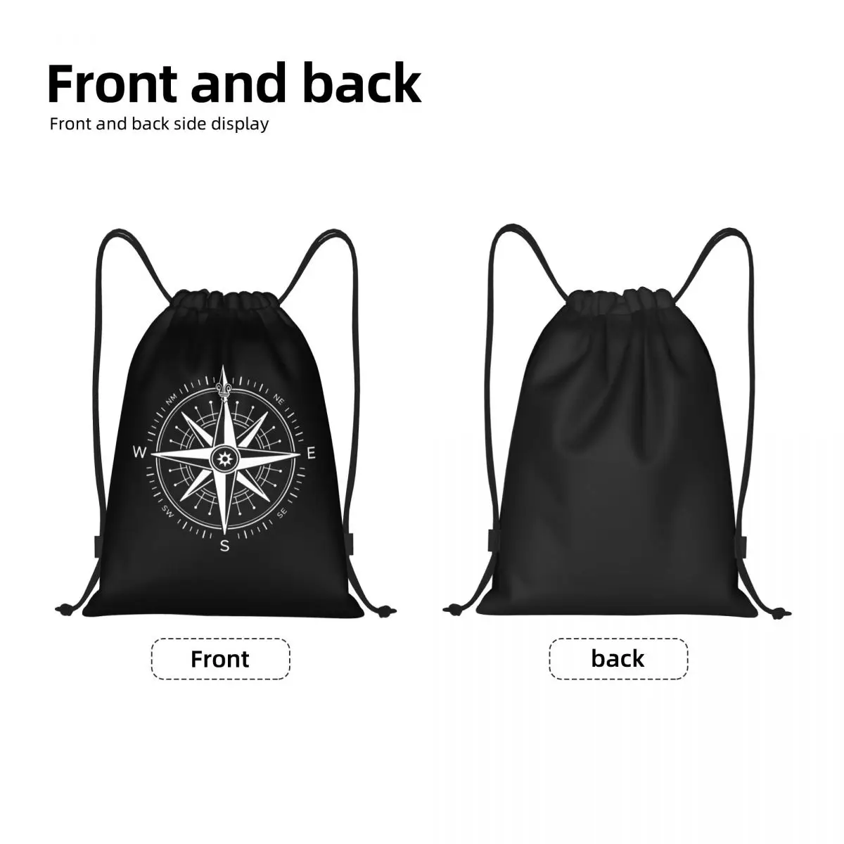 Custom Vintage Nautical Compass Drawstring Bag for Training Yoga Backpacks Women Men Captain Anchor Boat Sports Gym Sackpack