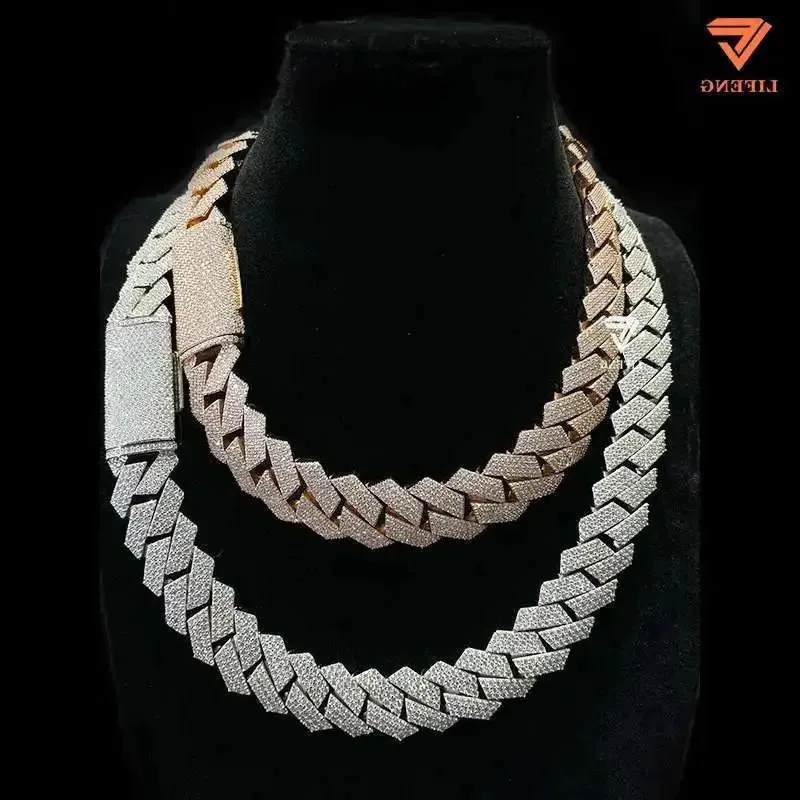 

20mm Moissanite Miami Rose Gold Cuban Link Chain for Men 925 Sterling Silver Pass Diamond Test Cuban Links Hip Hop Jewelry