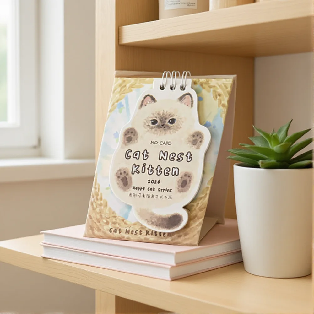 귀여운 고양이 책상 달력 만화 미니 휴대용 개학 어린이 학생 선물 귀여운 사무실 가정 책상 일정 학습 장식 정리함