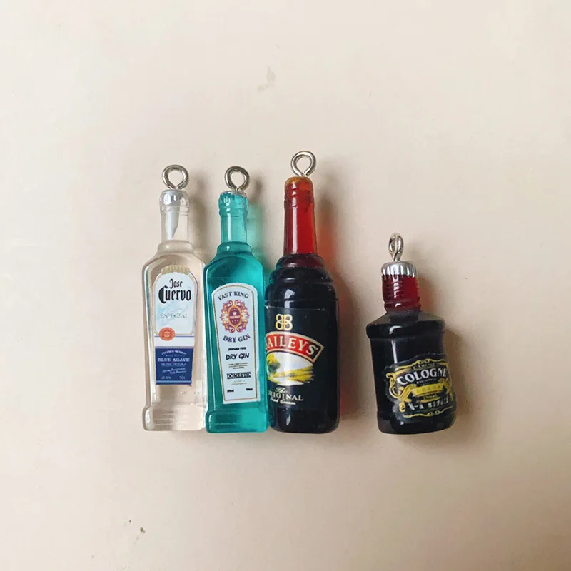 10pcs Kawaii Mini Beer Bottle Resin Charms Funny Drink Bar Earring Keychain Pendant Diy For Jewelry Make