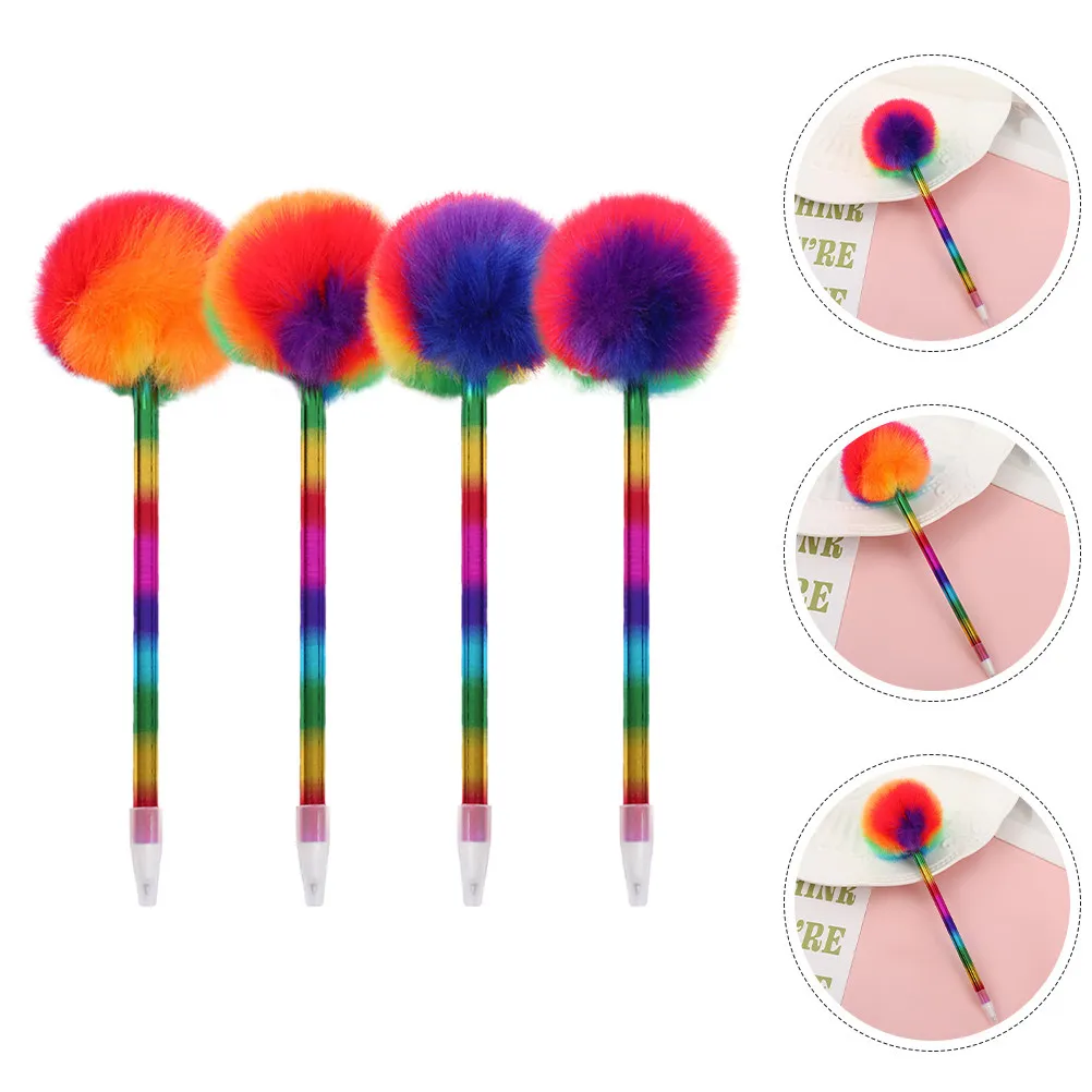 

4Pcs Adorable Round Ballpoint Pens Vibrant Pompoms Tool for Note Taking Doodling Letters Kawaii Office Supplies