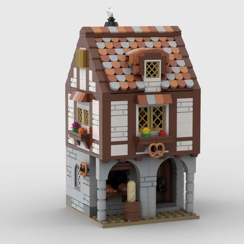 Juguetes de bloques de construcción MOC, panadería Medieval, 780 Uds., regalo creativo de vacaciones para todos los amantes de la arquitectura