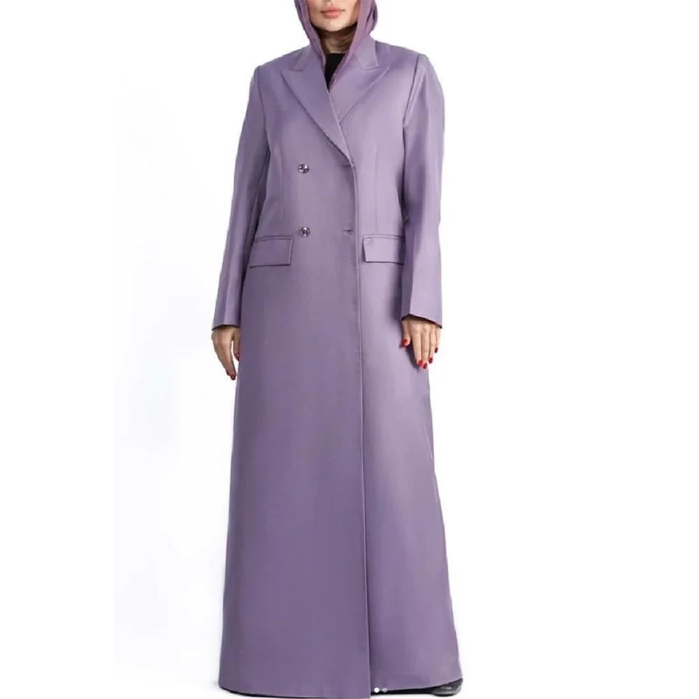 Elegant Lavender Purple Women Long Jacket Double Breasted Female Daily Coat Formal Ankle Length Dress jaqueta feminina