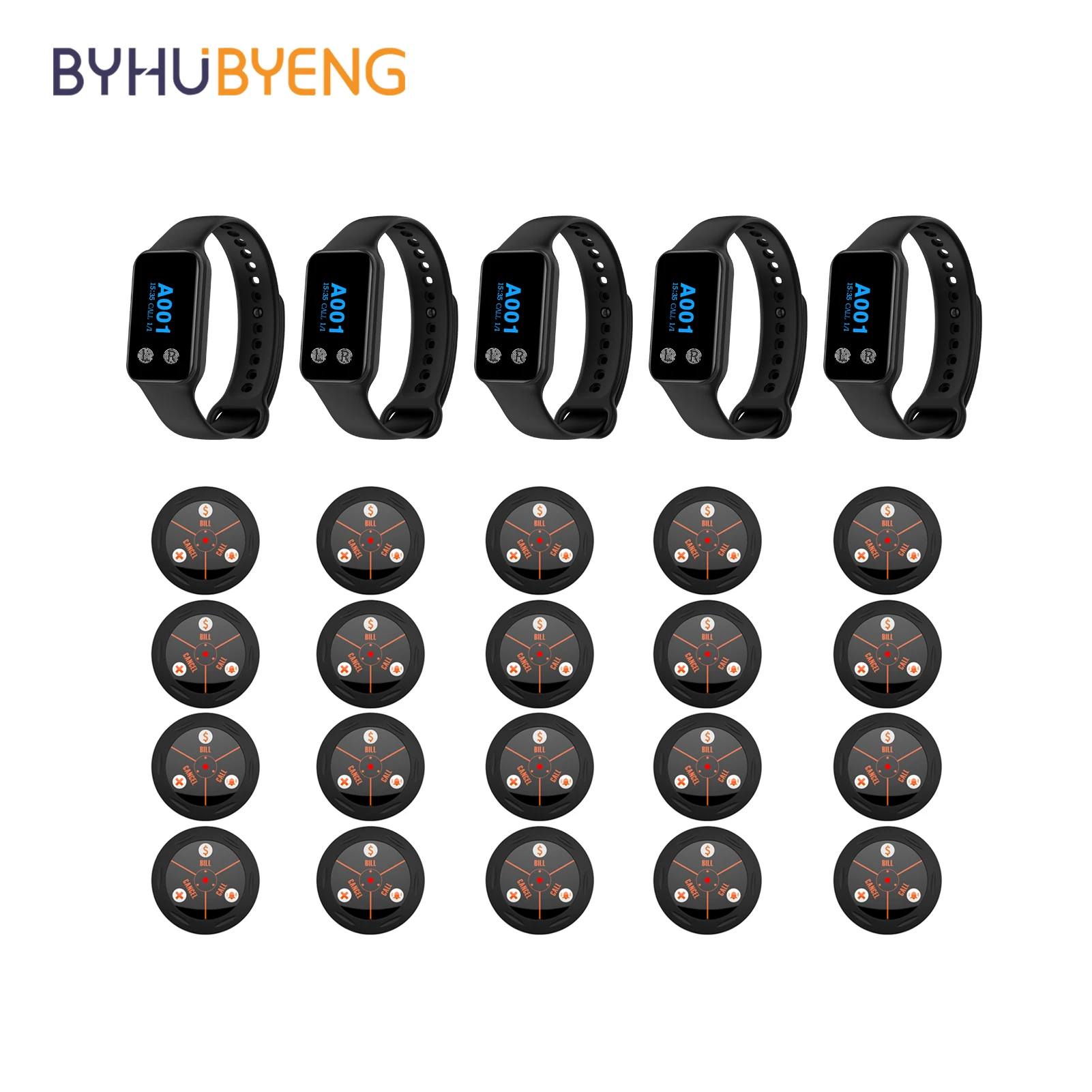 BYHUBYENG Draadloos oproepsysteem Horlogeontvanger Beller Wachthorloge Pager met belknoppen voor Restaurant Cafe Hotel