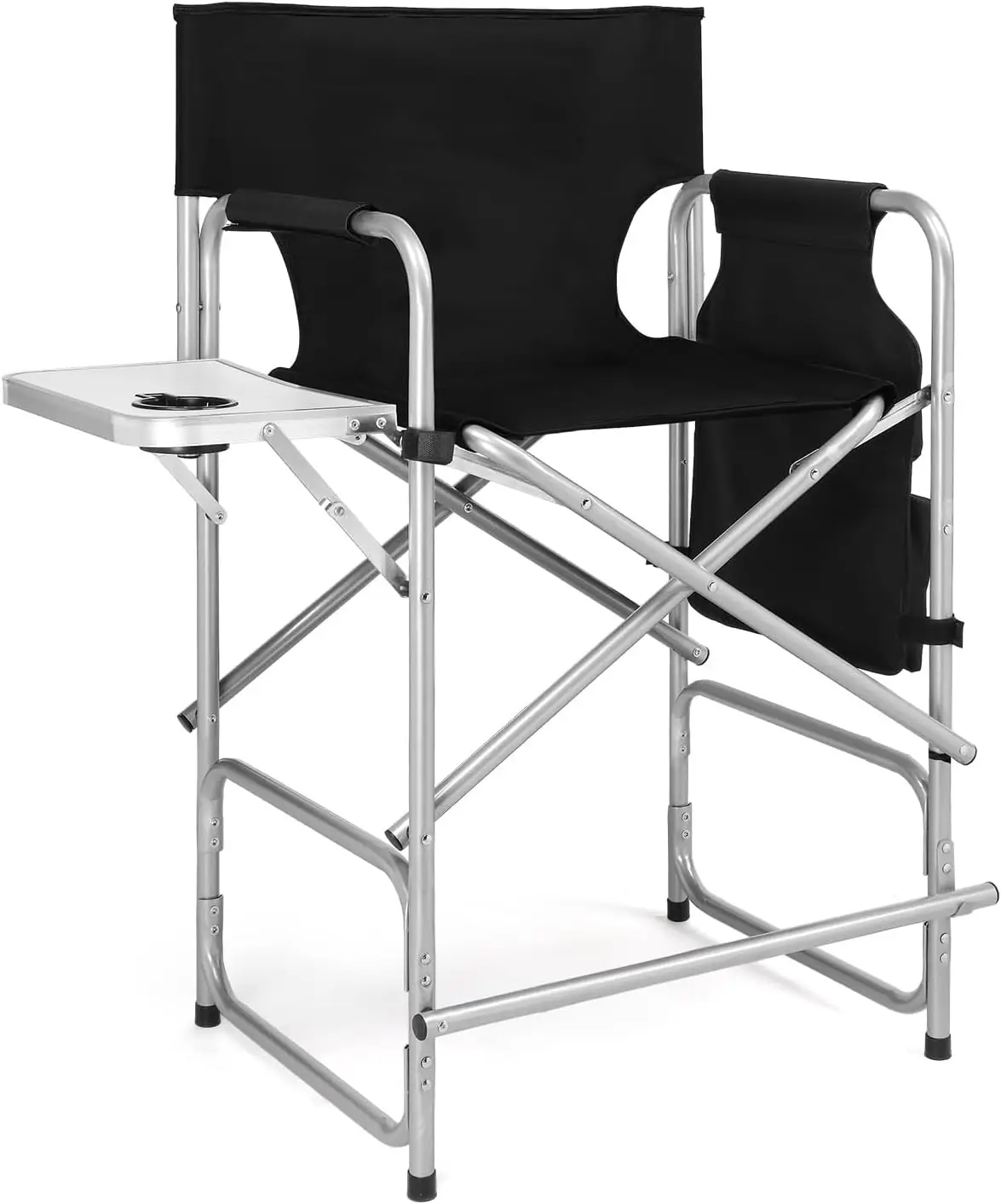 

26"" Tall Folding Directors Chair With Side Table,Portable Makeup Artist Bar Height, Steel Frame 300 Lbs Acity, 19.2"" D X