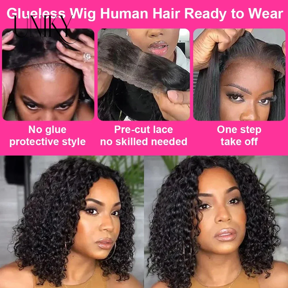 Glueless 100% Human Wigs Water Wave Ready To Wear Short Bob HDTransparent Lace Frontal Wear And Go Wig Deep Curly For Woman Sale