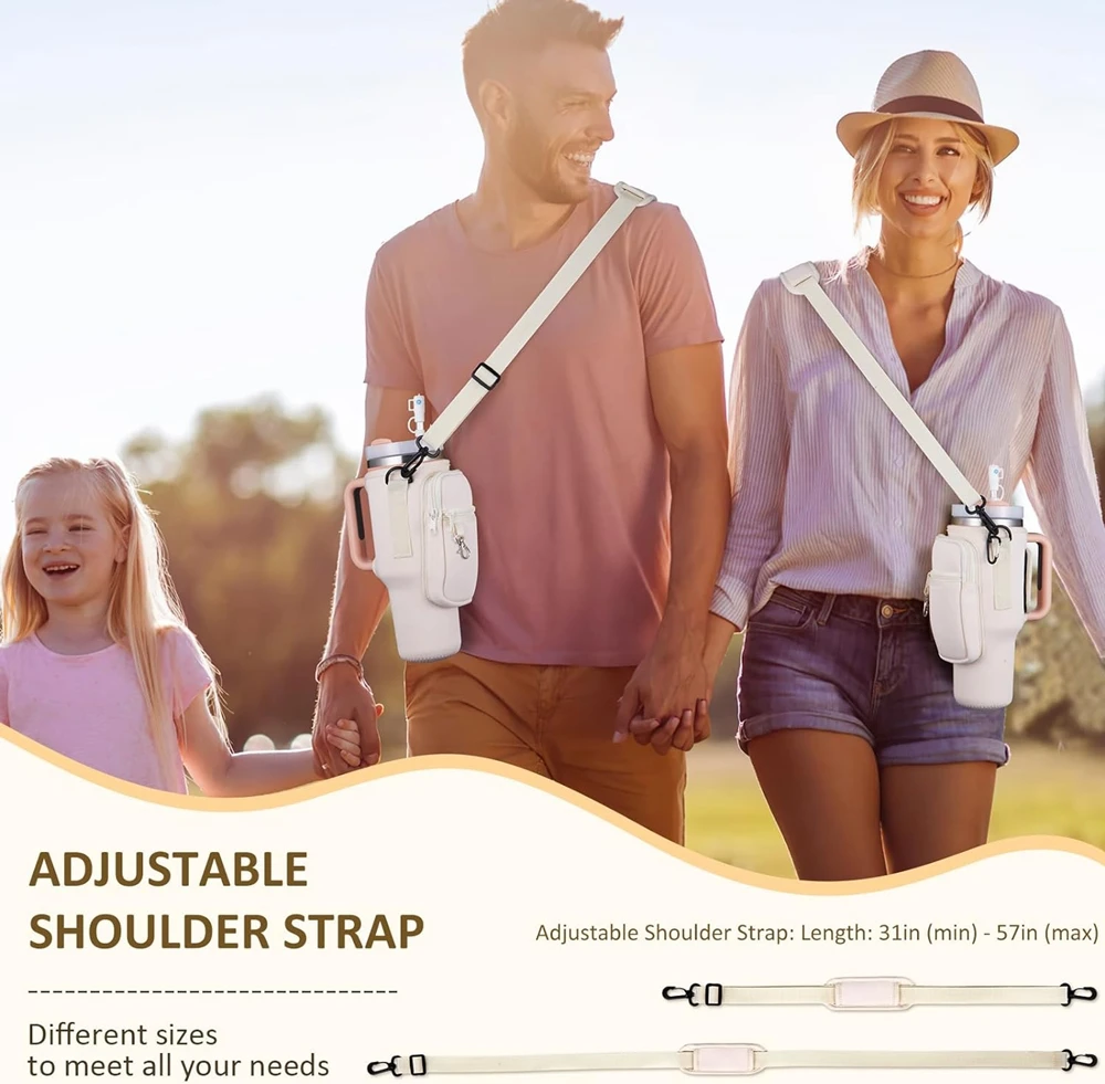 40oz Neoprene Water Bottle Carrier Bag Adjustable Shoulder Strap Water Bottle Holder Pouch For Stanley Quencher Cup Sleeve 