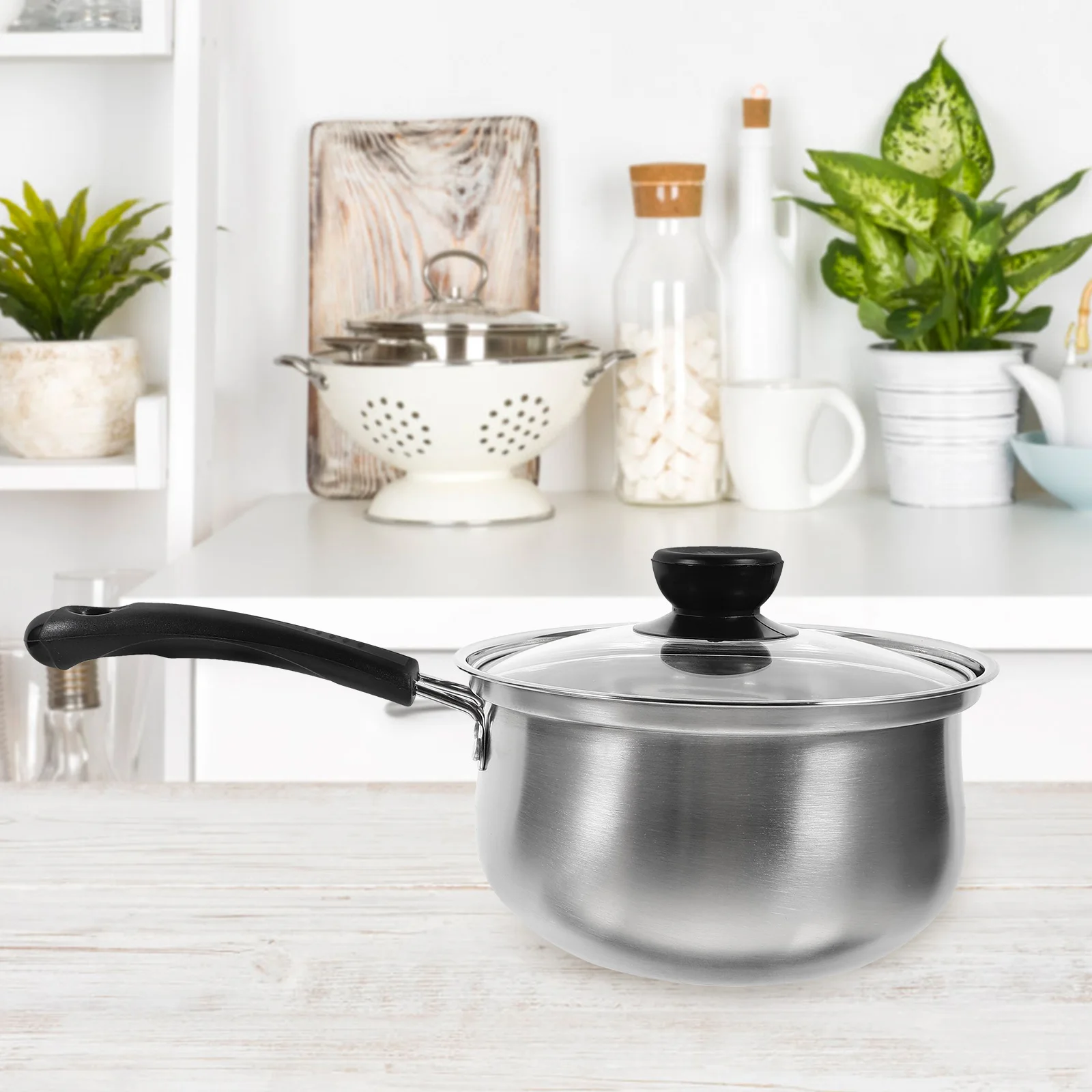 

1pc Thickened Milk Stainless Steel Glass Lid Cooking Pot For Soup Noodle Food Kitchen Cookware Stew Pot