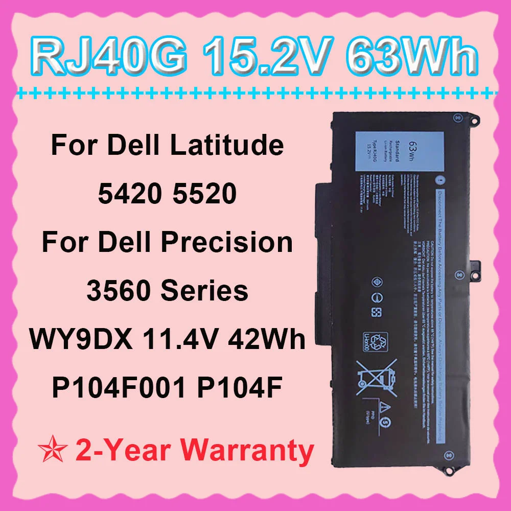 

Аккумулятор для ноутбука DODOMORN RJ40G WY9DX для Dell Latitude 5420 5520 для серии Precision 3560 P104F P104F001 11,4 В 42 Втч 15,2 В 63 Втч