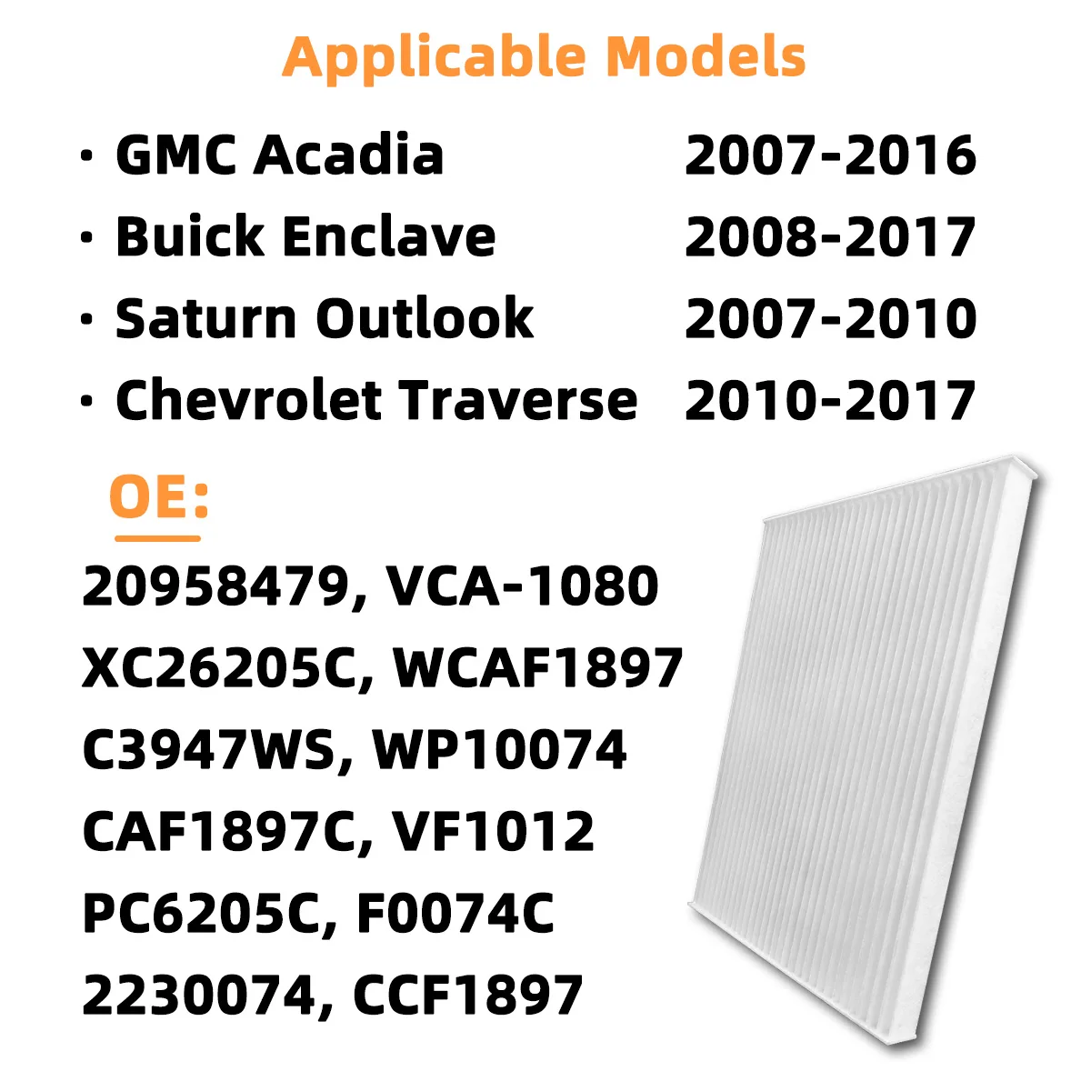 Auto-Luftfilter CF179C Ersatz zur Reinigung des Innenraums, passend für GMC Acadia, Buick Enclave, Saturn Outlook, Chevrolet Traverse, 20958479 – Detail 5