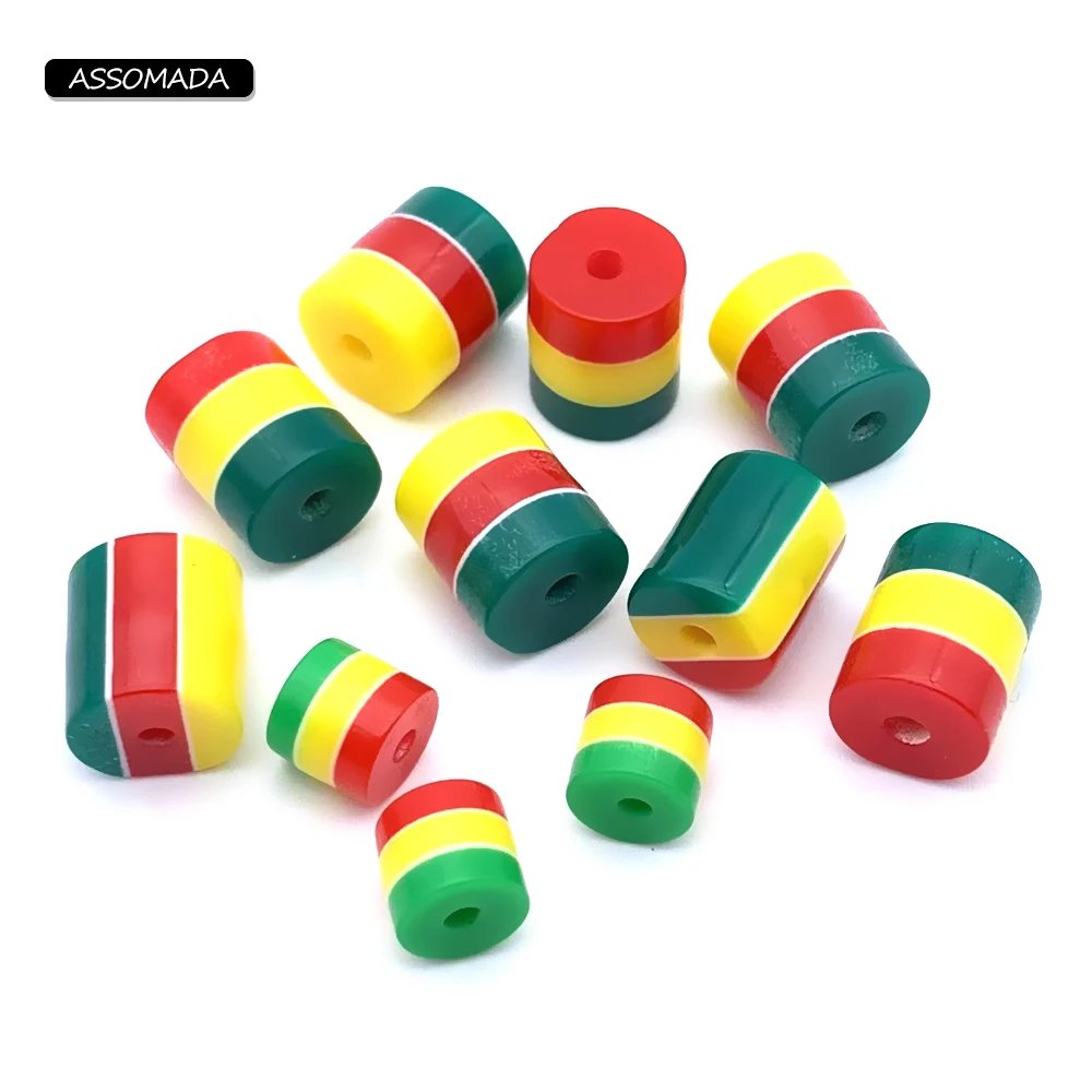 100pcs Cylinder Columnar Jamaica BOB Bead Loose Spacer Acrylic Rasta Bead Handmade Beading Necklace Bracelet DIY Jewelry Making