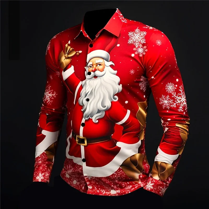 

Men's Long Sleeve Shirt 3D Print Christmas Snowflake Grandpa Pattern Shirt Tops Party Wear Men's Lapel Plus Size Tops XS-6XL