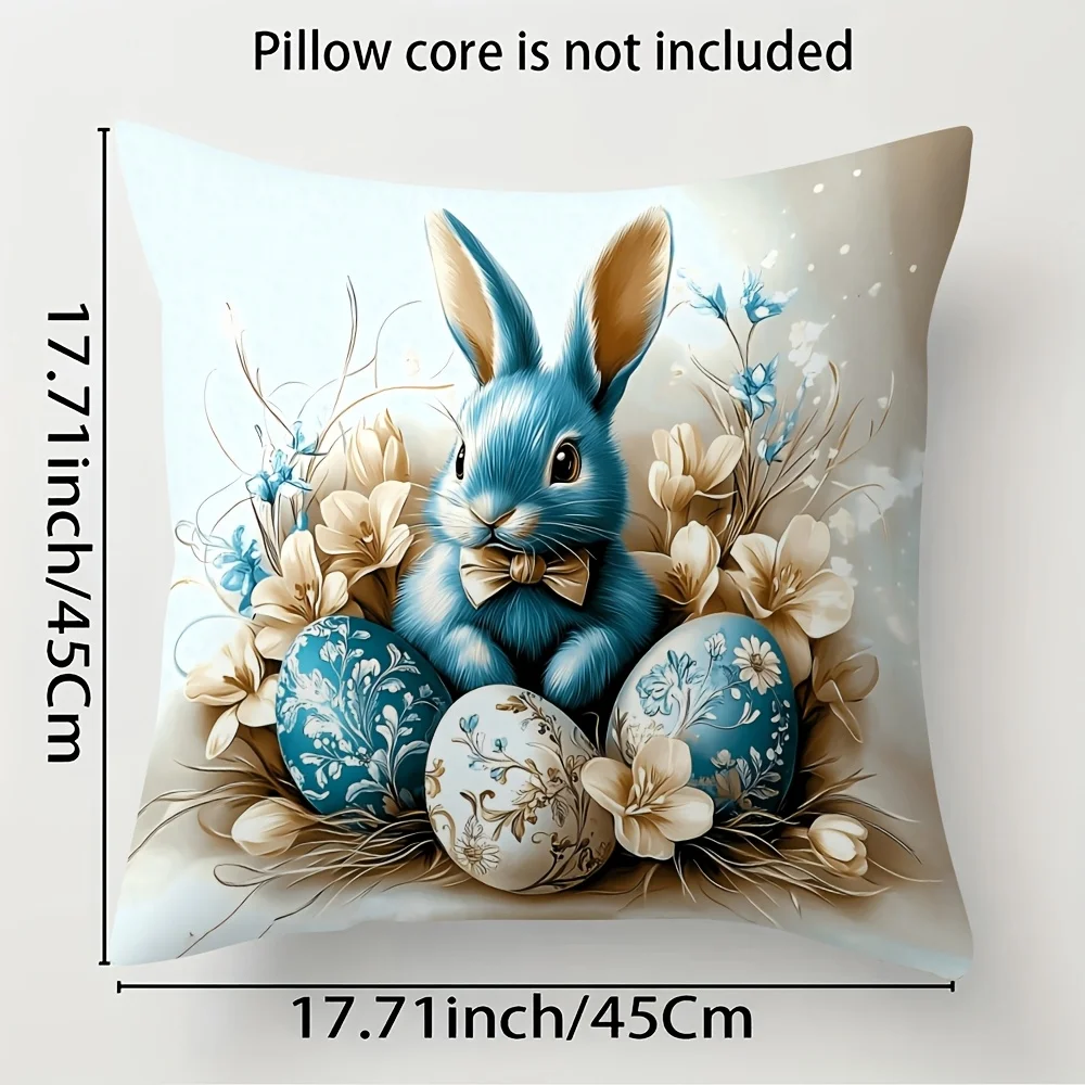 4Pcs Easter Pillow Covers 45x45cm Double-sided Printed Bunny Egg Flower Cushion Cases Spring Home Decor Throw Pillows No Insert
