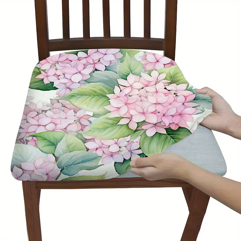 2/4/6pcs Chair Seat Slipcover,Pink Hydrangea Print Elastic Chair Cover for Dining Room