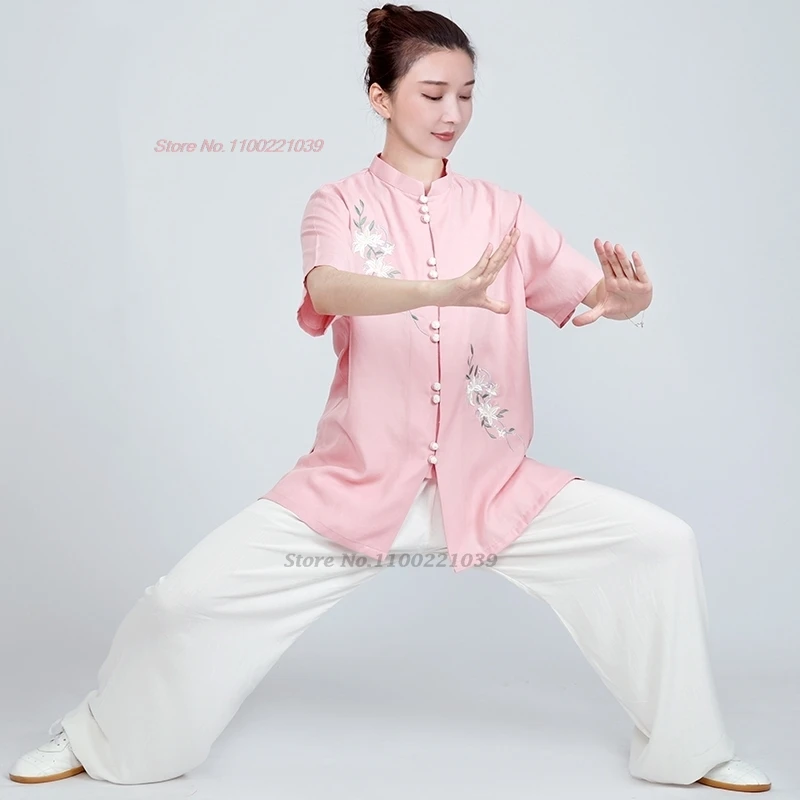2026 chinese kung fu tai chi martial arts set flower embroidery uniform stage performance cotton linen taiji wushu wing chun set view 2