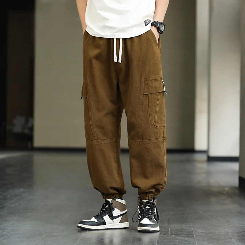 2024 New Men Outdoor Harem Trousers Multi-Pockets Sweatpants Cotton Baggy Joggers Cargo Pants Breathable Loose Neutral Size 8XL