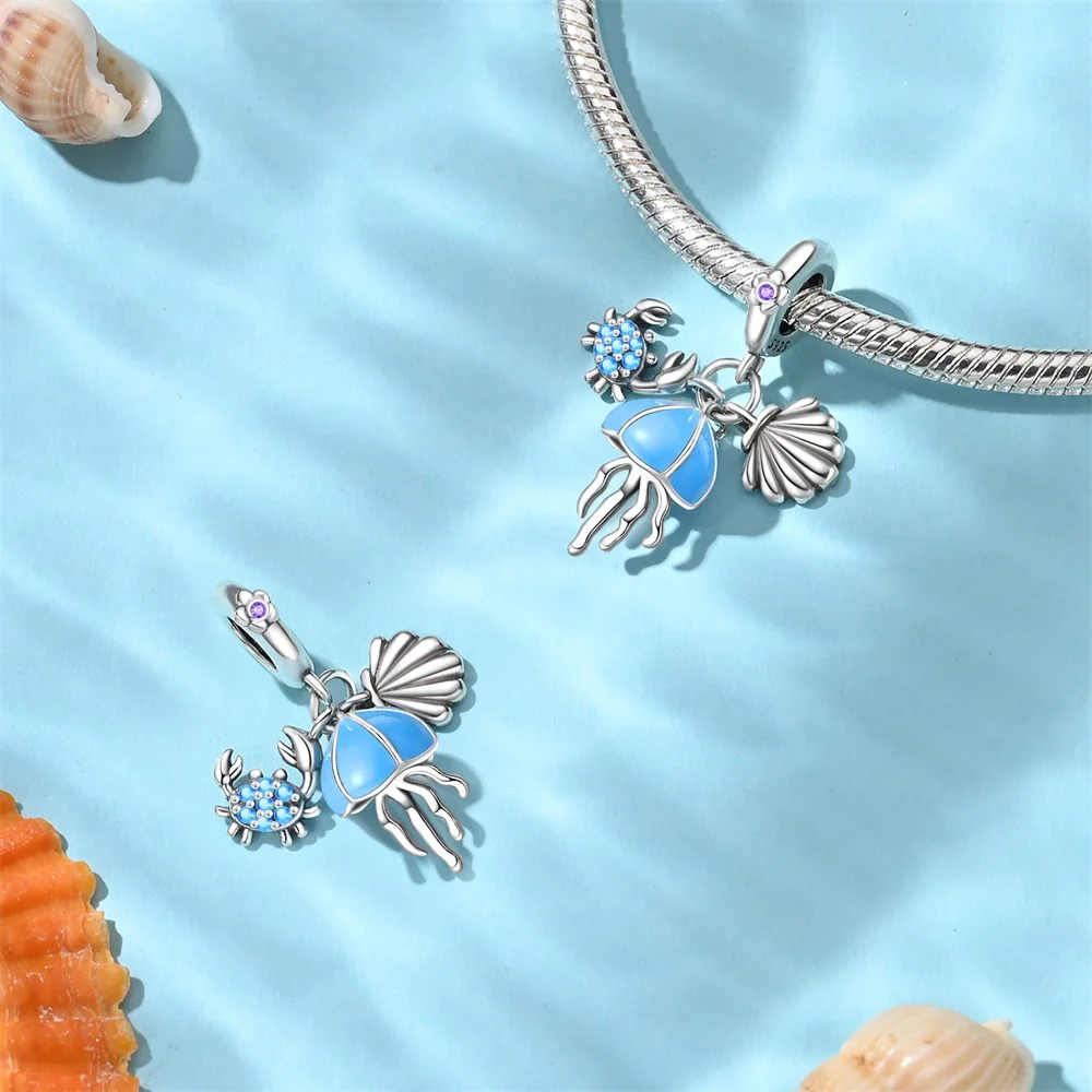 Summer 925 Sterling Silver Sea World Kingdom Charm Pendant Beads Fit Charms Original Bracelet for Women Jewelry Making