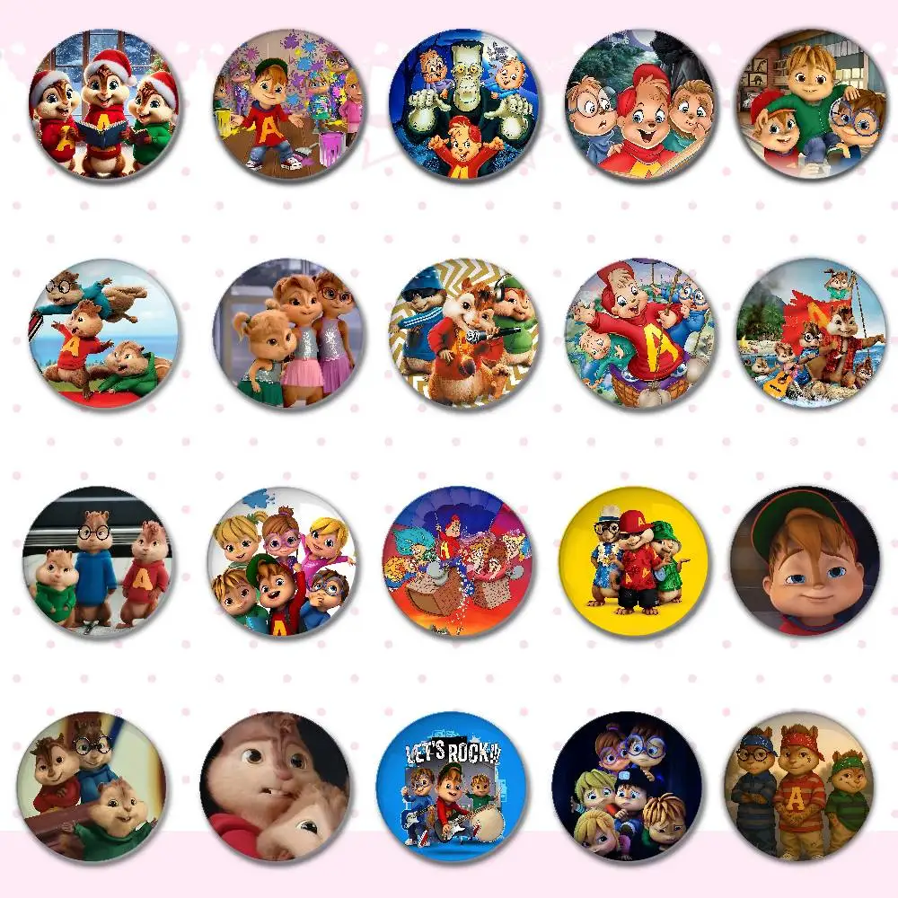 A-Alvin And The C-Chipmunks Cute Badges Badges Cartoon Round Brooches On Backpack Jacket Acrylic Button Pins Collection Gifts
