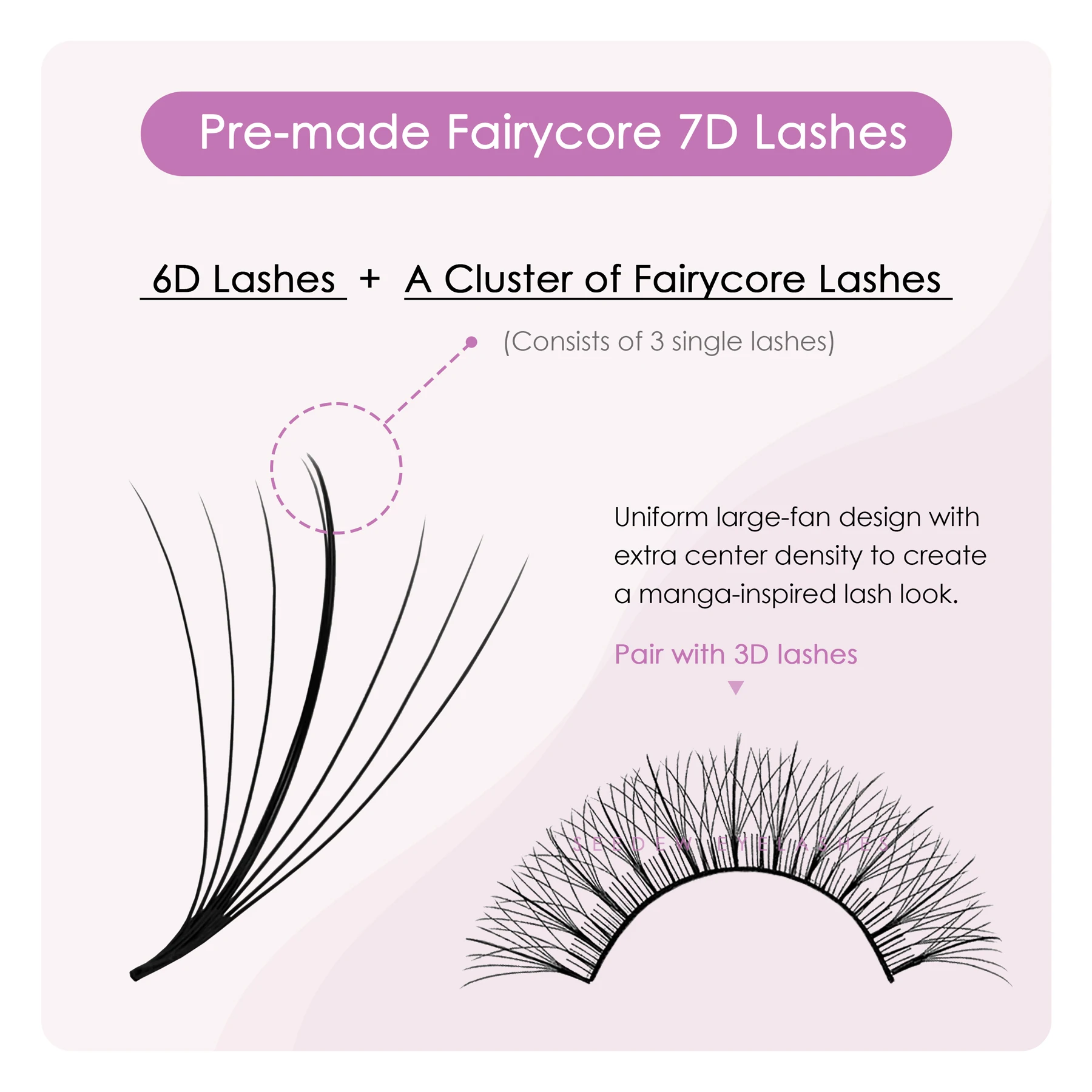 SEEDEW Pre-made 7D Sandwiched Fairy Lashes Natural Soft False Eyelashes Large Blooming Eyelashes Premade Fans