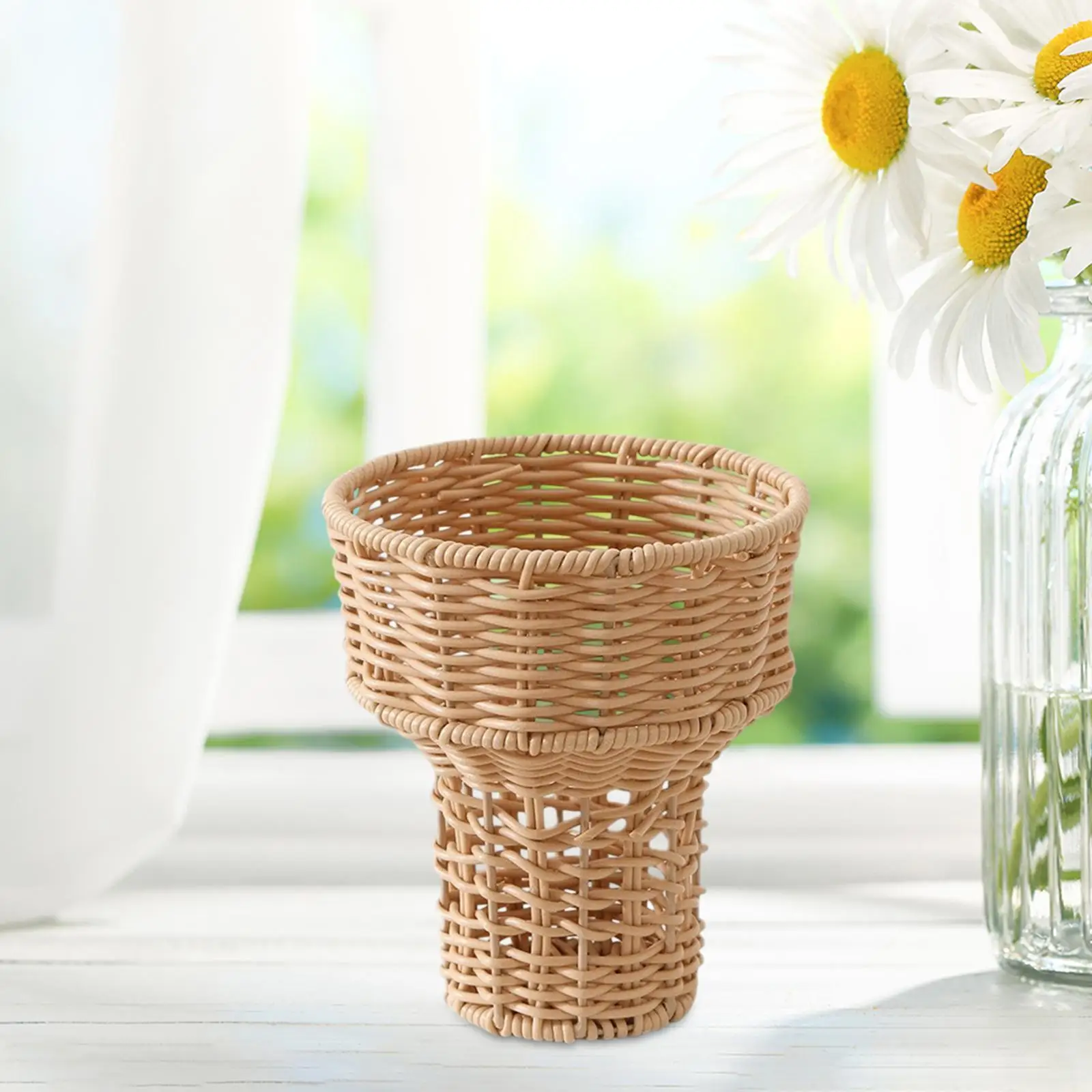 Ice Cream Flower Basket Flower Pot Organizer Ornaments Indoor Plants Bouquet Holder Woven Basket for Home Garden Desk Kitchen