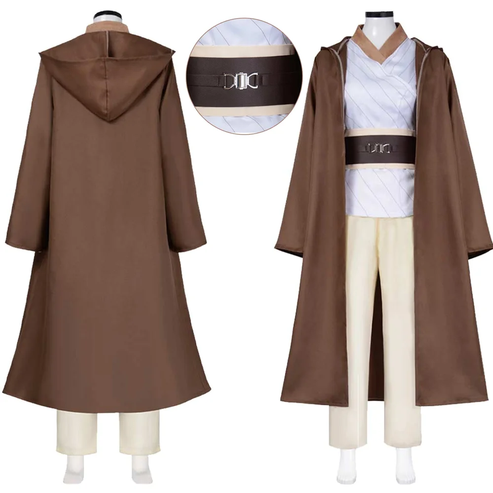 

Obi Cosplay Wan Kenobi Jedi Costume Adult Knight Tunic Hooded Cloak Coat Robe Uniform Outfit Halloween Carnival Fancy Disguie