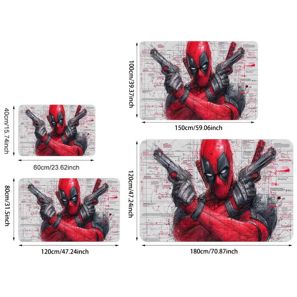 Marvel 1pc Cartoon Printed Floor Mat, Deadpool Holding Dual Guns Mechanical Blueprint Style Illustration, Easy to Clean, Suita view 4