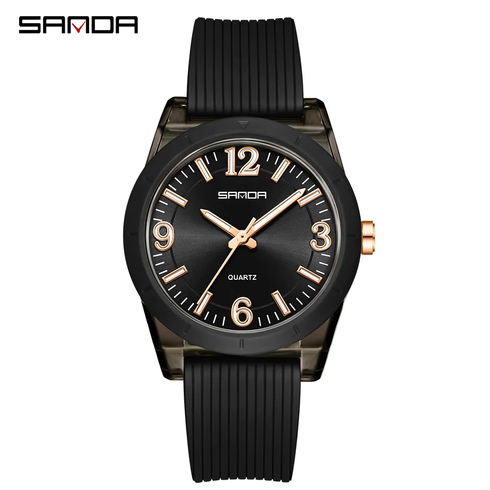 SANDA SD6277 حافظة شفافة للأطفال كوارتز ساعة عالية الجودة مقاومة للماء مضيئة الأيدي الساعات الرياضية
