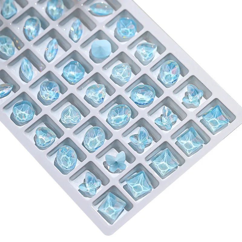 20/50Pcs Pointed Bottom Mocha Lake Blue Nail Art Rhinestone Glass Crystal Diamond DIY 3D Manicure Decoration Accessories Stone