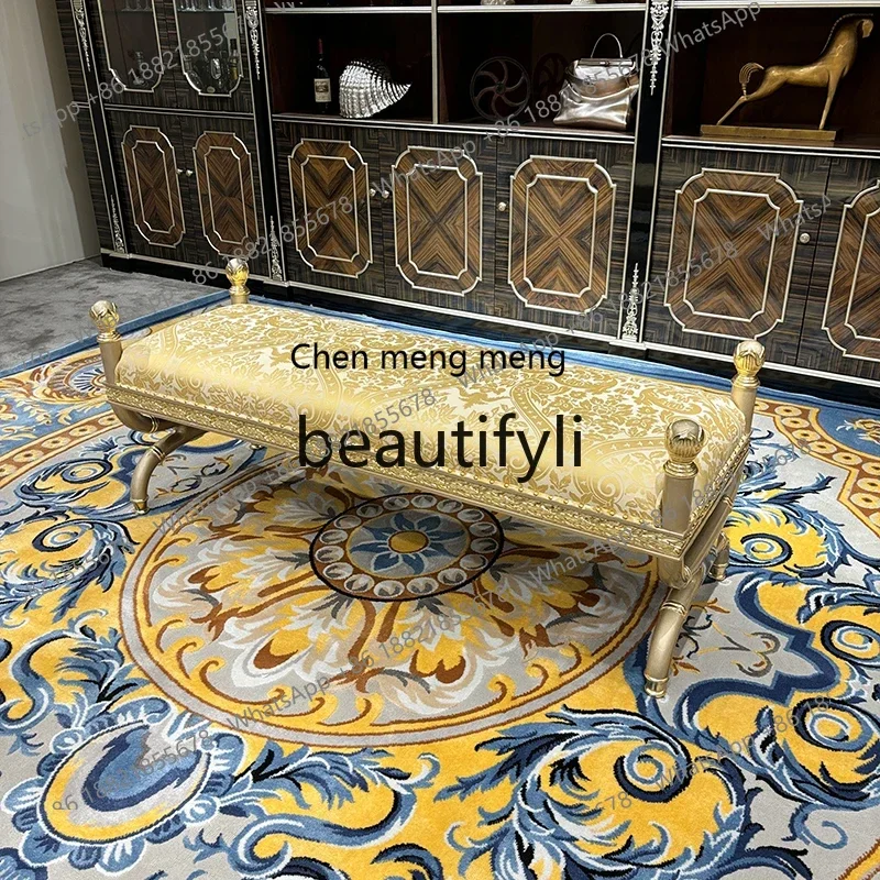 

European fabric court luxury beauty tread embroidered lazy chair bedroom champagne bedside stool6220