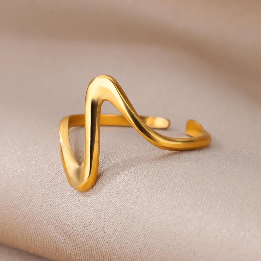 Hot Koop Rvs Ringen Voor Vrouwen 2023 Trend Eenvoudige Gouden Kleur Geometrische Onregelmatige Ring Bruiloft Sieraden Dropshipping