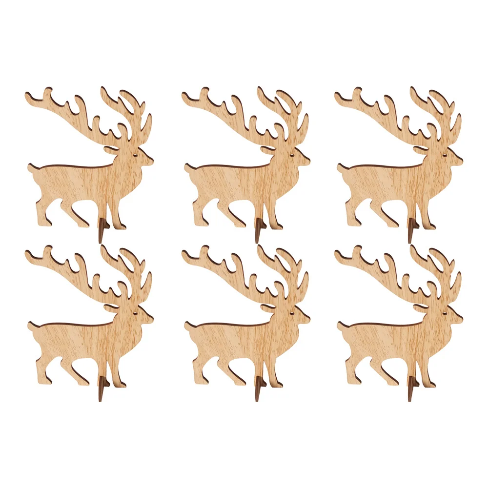 

6Pcs Small Elk Wooden Ornaments Holiday Christmas Desktop Decor Set Mini Animal Carvings for Home Office Decoration